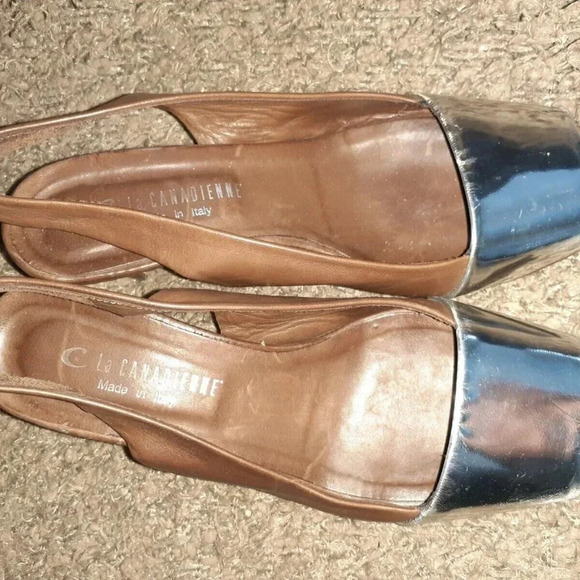 LA CANADIENNE-Brown/Silver Slingback Peep-Toe Heels-Size 36-Excellent Condition - Picture 6 of 7